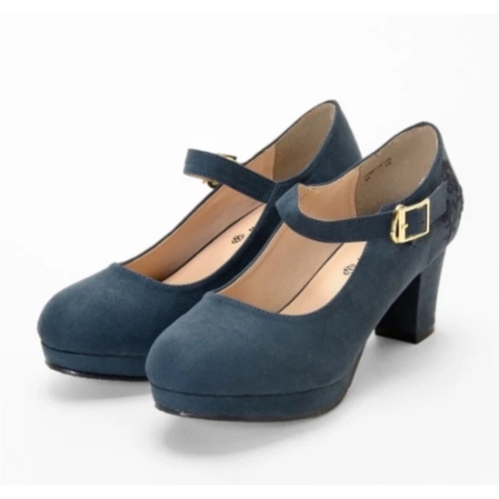 Majestic Legon Navy Suede Cushion Mary Jane Heels Sz 6 Boho Versatile